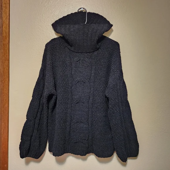 Seven7 Black Chenille Cowl Neck Sweater - Picture 7 of 14